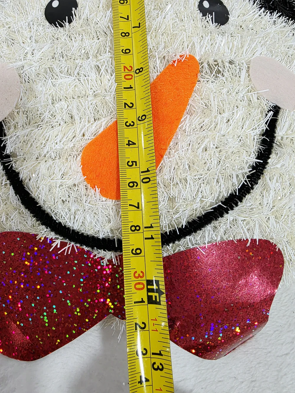 Holiday White Snowman Wall Decoration with Orange Carrot Nose